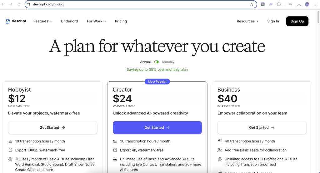 Pricing-Descript