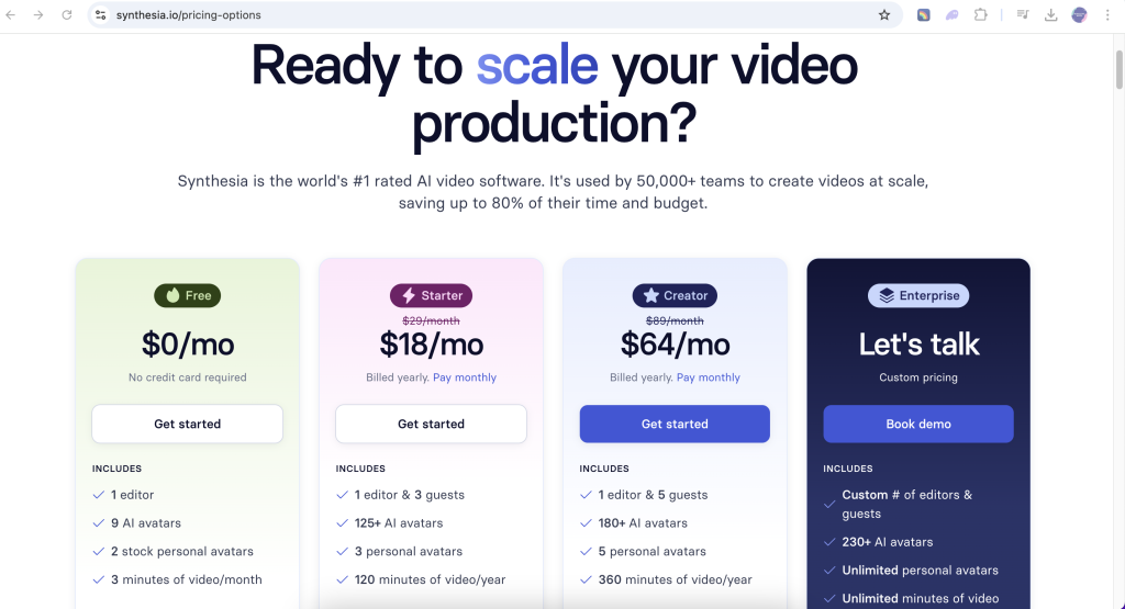 Pricing Plans Synthesia