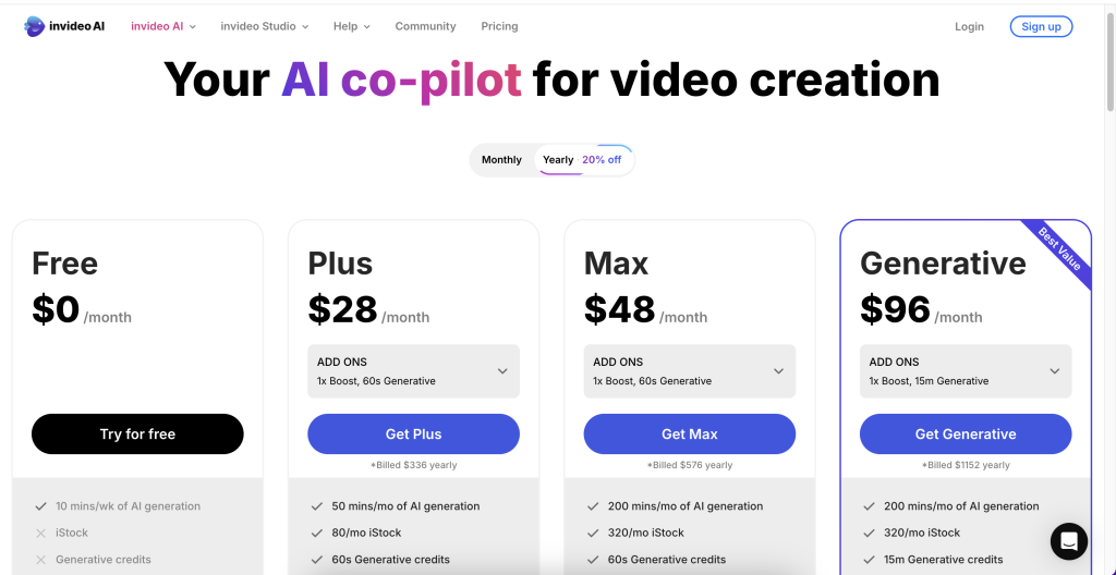 InVideo pricing